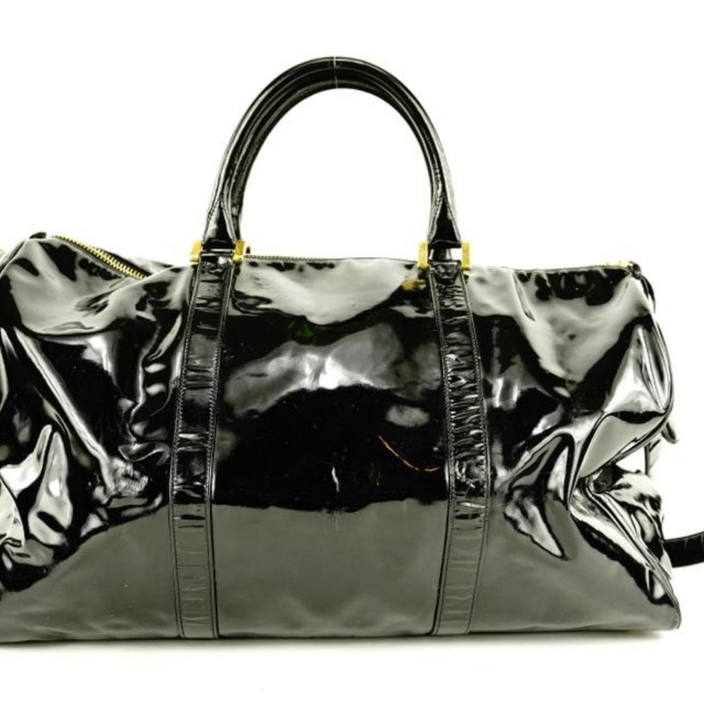 Chanel Large Black Patent CC Logo Duffle Bag with Strap 1C103a - Picture 8 of 12